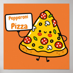 Poster Pizza de pepperoni engraçada Pizza cor de laranja