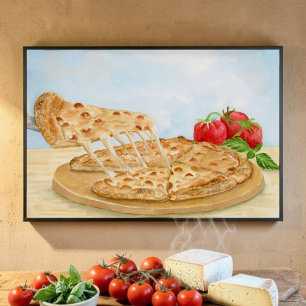 Póster Pizza de Queijo Clássica Aquarela