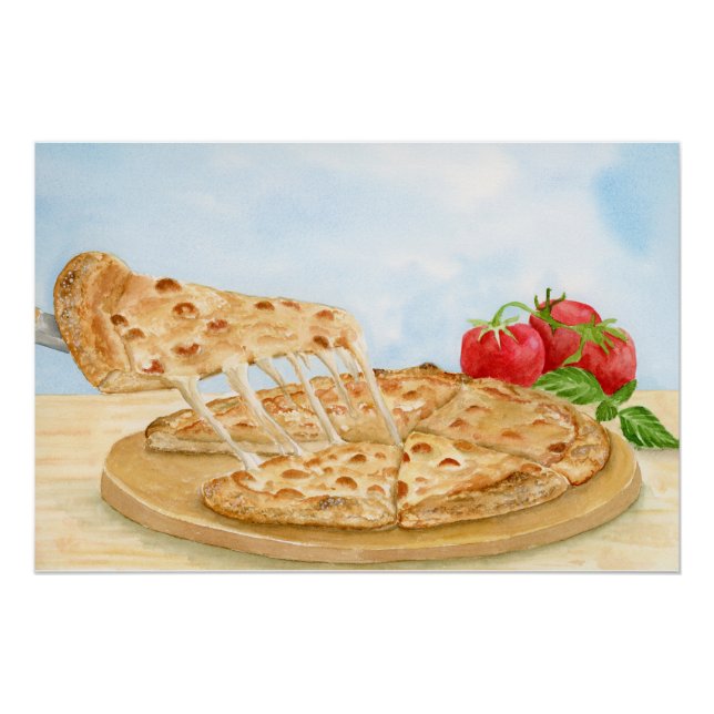 Póster Pizza de Queijo Clássica Aquarela (Frente)