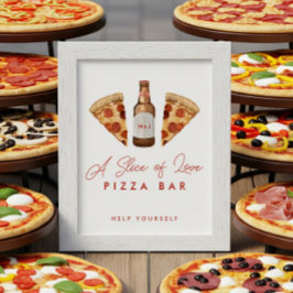 Poster Pizza e Casais de cerveja Chá Pizza Bar Sinal