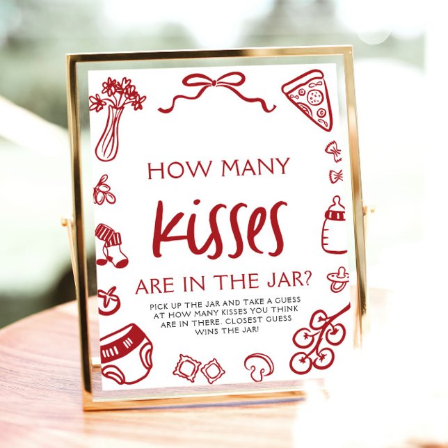 Poster Pizza Italiana Adivinhe Quantos Beijos Chuvinha de (Italian Pizza Guess How Many Kisses Baby Shower Sign)