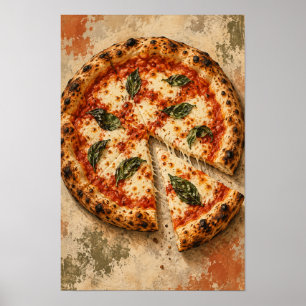 Poster Pizza Margherita com Manjericão Fresco – Italiano
