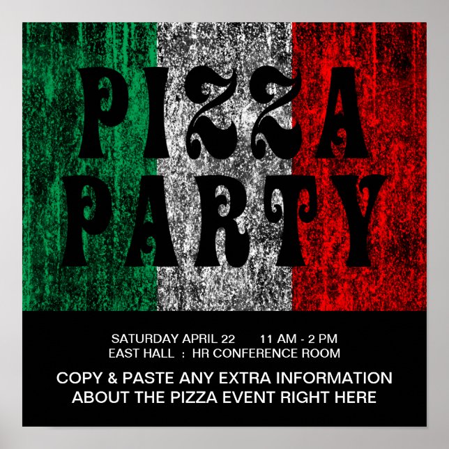 Póster pizza party (bandeira italiana) (Frente)