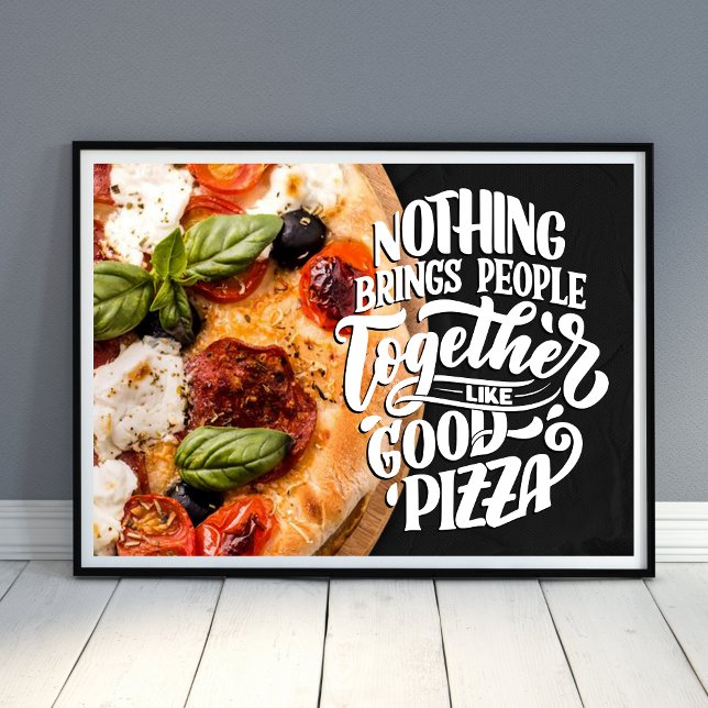 Poster Pizza traz pessoas juntas cozinha motivadora (Criador carregado)