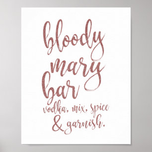 Poster Placa Bloody Mary Bar Rose Gold Glitter 8x10