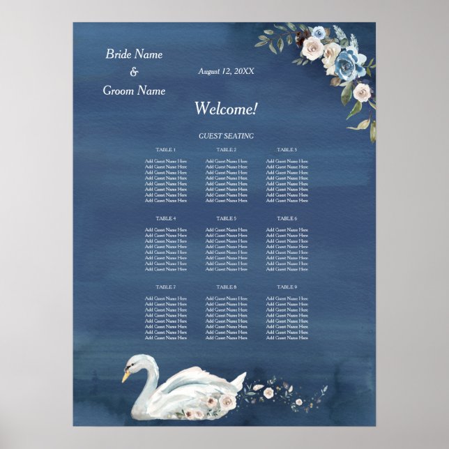 Poster Placa branca Floral Swan Jantada (Frente)