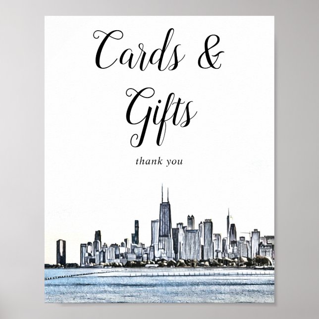 Poster Placa Chicago Skyline Cartões & Presentes (Frente)