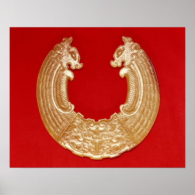 Póster Placa com dois dragões e uma máscara de gravata Ta (Frente)