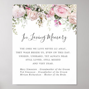 Poster Placa Comemorativa de Casamento Floral Rosa Branca