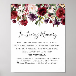 Poster Placa Comemorativa de Casamento Floral Rosa Vermel