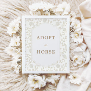 Poster Placa de Adoção de Cavalo com Floral Toile Marrom 