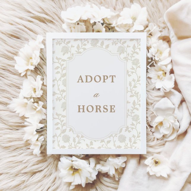 Poster Placa de Adoção de Cavalo com Floral Toile Marrom  (Criador carregado)