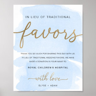 Poster Placa de Agradecimento em Aquarela Azul com Dourad