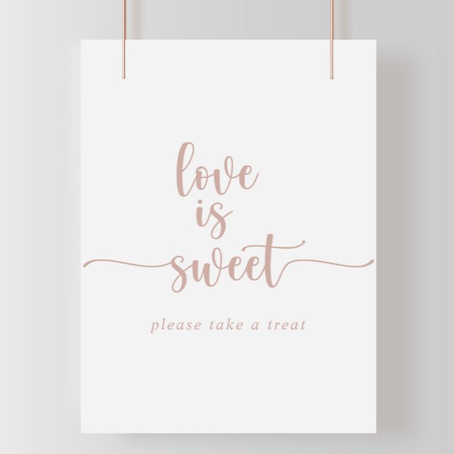 Poster Placa de Amor é Doce em Caligrafia Dourado Rosa (Criador carregado)