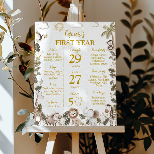 Poster Placa de Aniversário de 1 Ano de Animais da Selva 