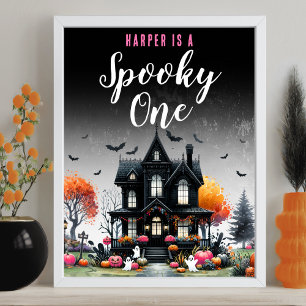Poster Placa de Aniversário de 1 Ano de Halloween Rosa As