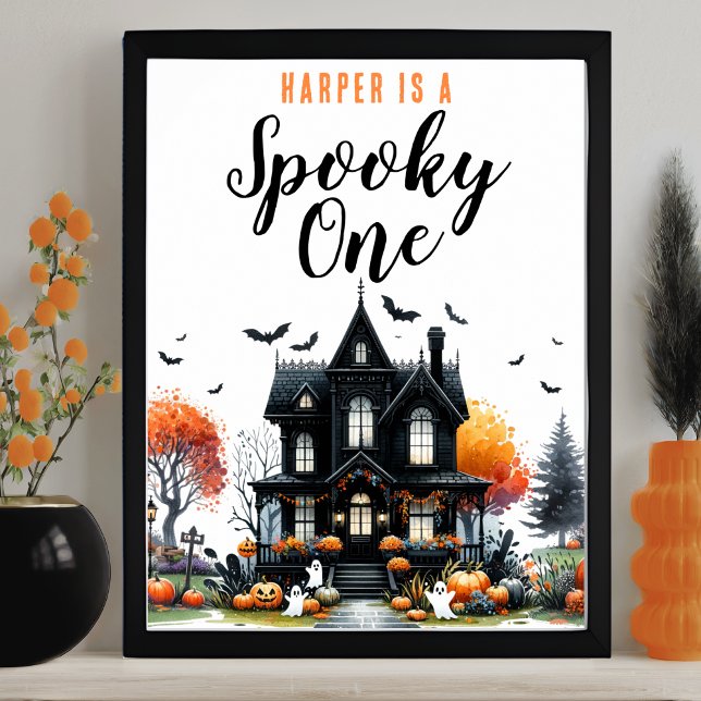 Poster Placa de Aniversário de Halloween do Assustador (Spooky One Halloween Birthday Party Sign)