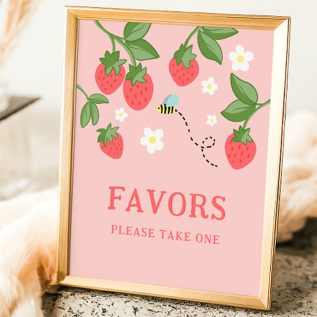 Poster Placa de Aniversário Doce Morango Rosa (Criador carregado)