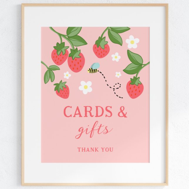 Poster Placa de Aniversário Festa Doce Morango Rosa (Criador carregado)