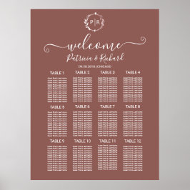 Poster Placa de Assento de Casamento com Monograma em Plá