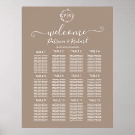 Poster Placa de Assento de Casamento com Monograma em Plá