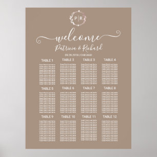 Poster Placa de Assento de Casamento com Monograma em Plá