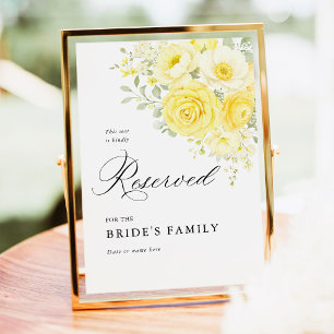 Poster Placa de Assento Reservado Amarelo Creme Floral 13