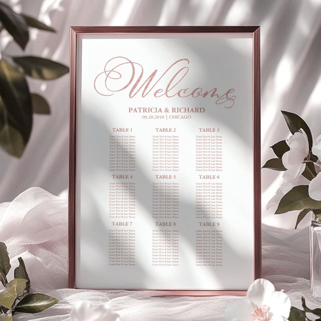 Poster Placa de Assentos de Casamento com 9 Mesas Simples (Criador carregado)