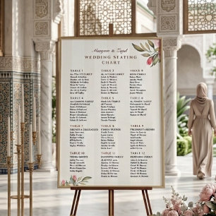 Poster Placa de Assentos do Casamento   Floral Rosa Peôni