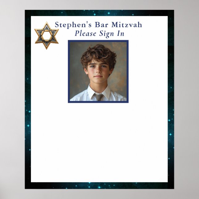 Poster Placa de Assinatura de Foto do Bar Mitzvah (Frente)