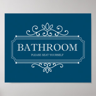 Poster Placa de Banheiro Azul Escuro Por Favor Sente-se F
