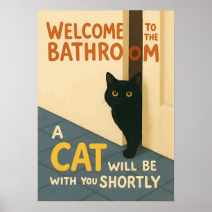 Poster Placa de Banheiro de Gato Gordo – Banheiro de Gato