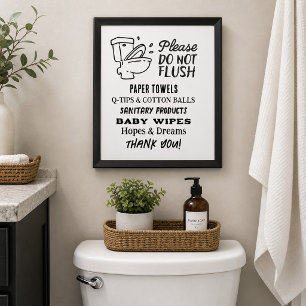 Poster Placa de Banheiro de Propriedade Alugada Não Flush