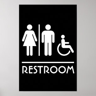 Poster Placa de Banheiro Unisex Moderno para Porta de Neg