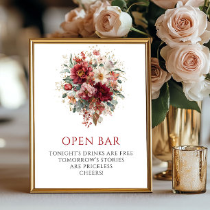 Poster Placa de Bar Aberto Floral de Outono em Terracota 