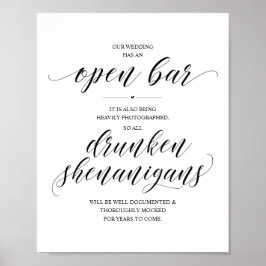Poster Placa de bar aberto no casamento, travessuras bêba