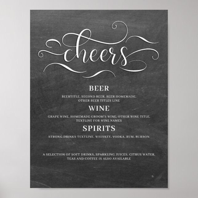 Poster Placa de Bar de Casamento Cheers Quadro Negro (Frente)