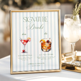 Poster Placa de Bar de Drinks com Assinatura Blue Sage Ve