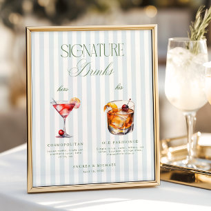 Poster Placa de Bar de Drinks com Assinatura Blue Sage Ve