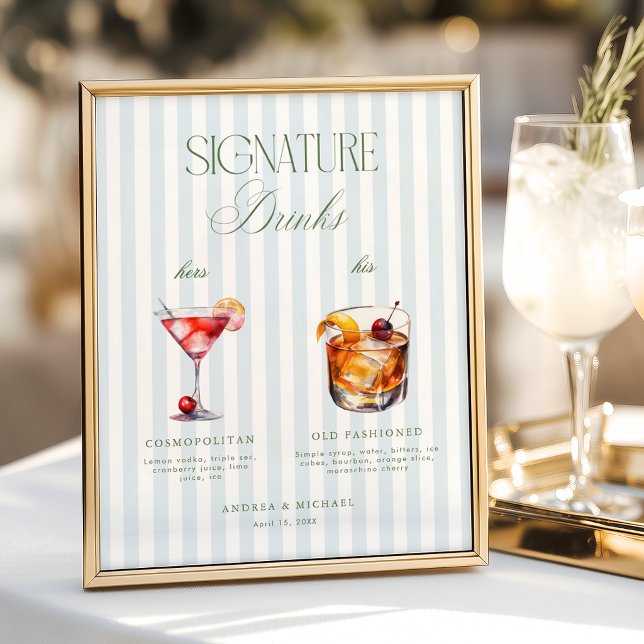 Poster Placa de Bar de Drinks com Assinatura Blue Sage Ve (Criador carregado)
