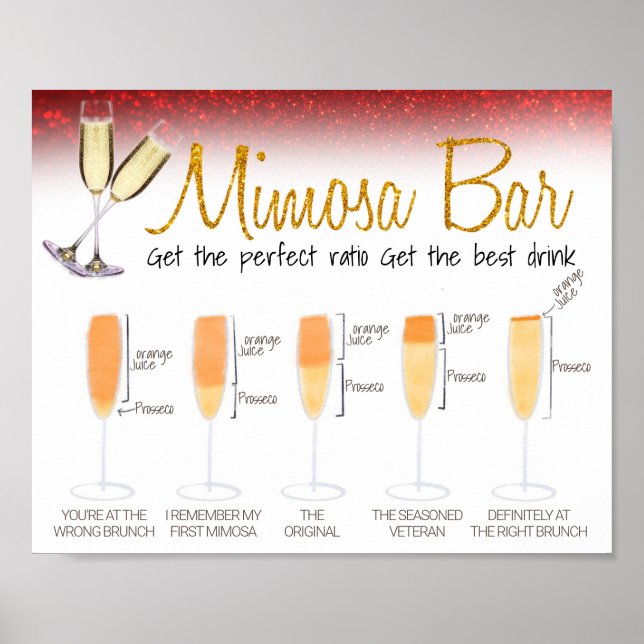 Poster Placa de Bar de Mimosa com Purpurina Vermelha para (Frente)