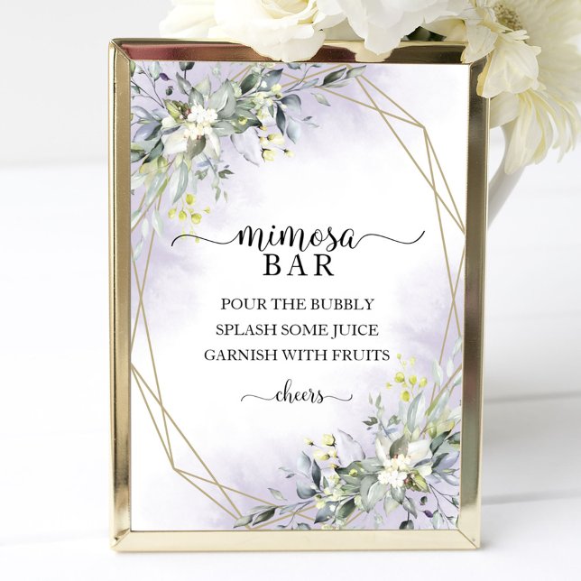 Poster Placa de bar de Mimosa Geométrica com Eucalipto Ve (Criador carregado)