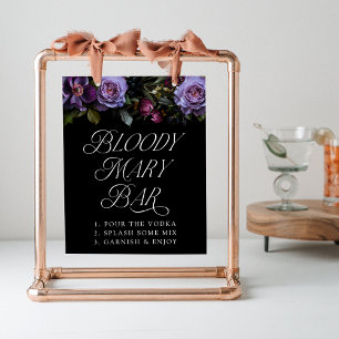 Poster Placa de bar gótico sombrio com flores roxas para