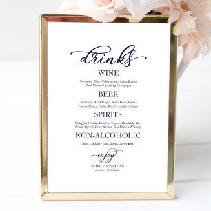 Poster Placa de Bar Marinho Azul Script Sinal de Casament