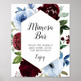Poster placa de bar mimosa azul empoeirado bordô