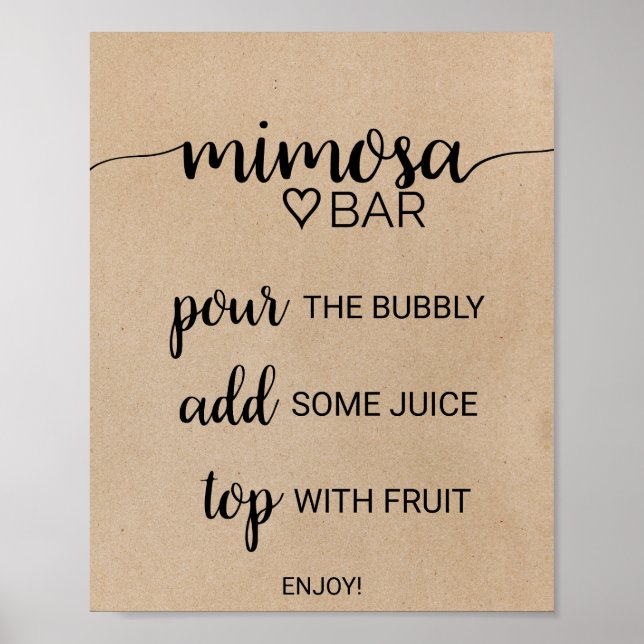 Poster Placa de Bar Mimosa com Caligrafia Falsa Kraft Sim (Frente)