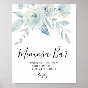 Poster placa de bar mimosa floral azul claro