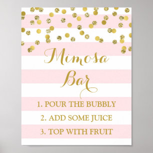Póster Placa de Bar Mimosa Listras Rosa Confetes Dourados