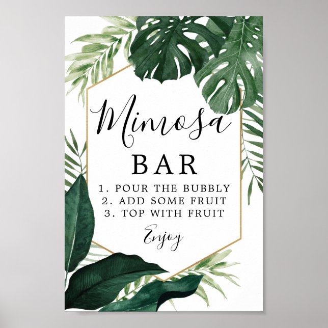Poster Placa de Bar Mimosa Monstera Tropical (Frente)