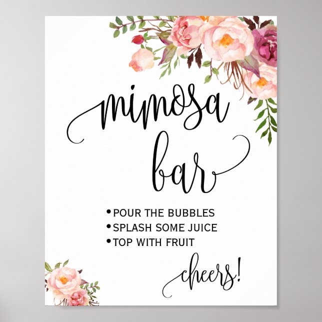 Poster Placa de bar Mimosa para chá de noiva cor-de-rosa  (Frente)